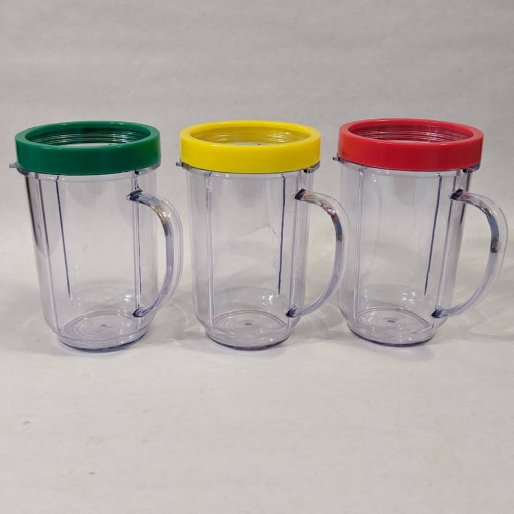 Magic Bullet Replacement Tall Mugs with Handles and Color Lip Rings Set of 3